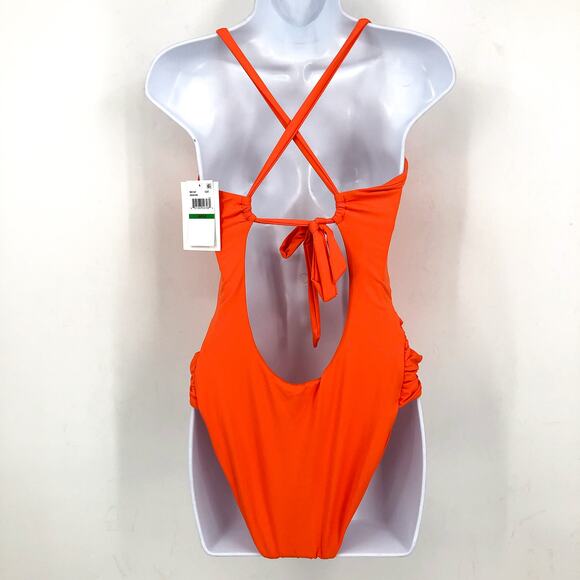 BECCA Baja Mar One Piece Swimsuit Small Orange Carrot Bow Side Cut Out NWT - Picture 6 of 11